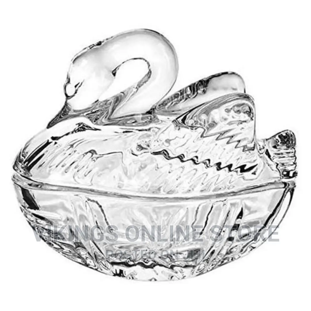 Embossed Swan Glass Storage Sugar Bowl