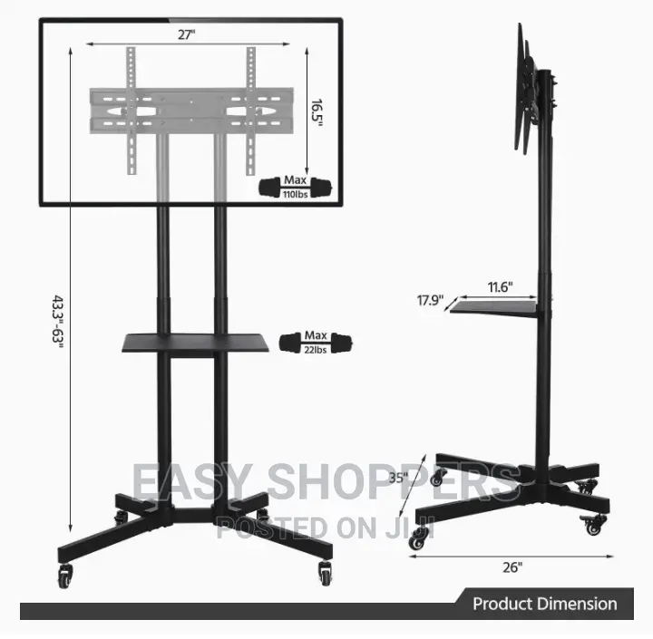 Mobile TV Stand With Wheels 32-75 Inch Trolley Floor Stand