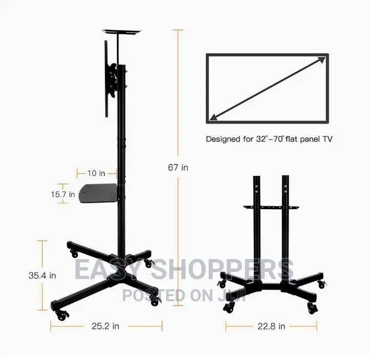 Mobile Tv Stand With Wheels Shelves 32-70 Inches Tv