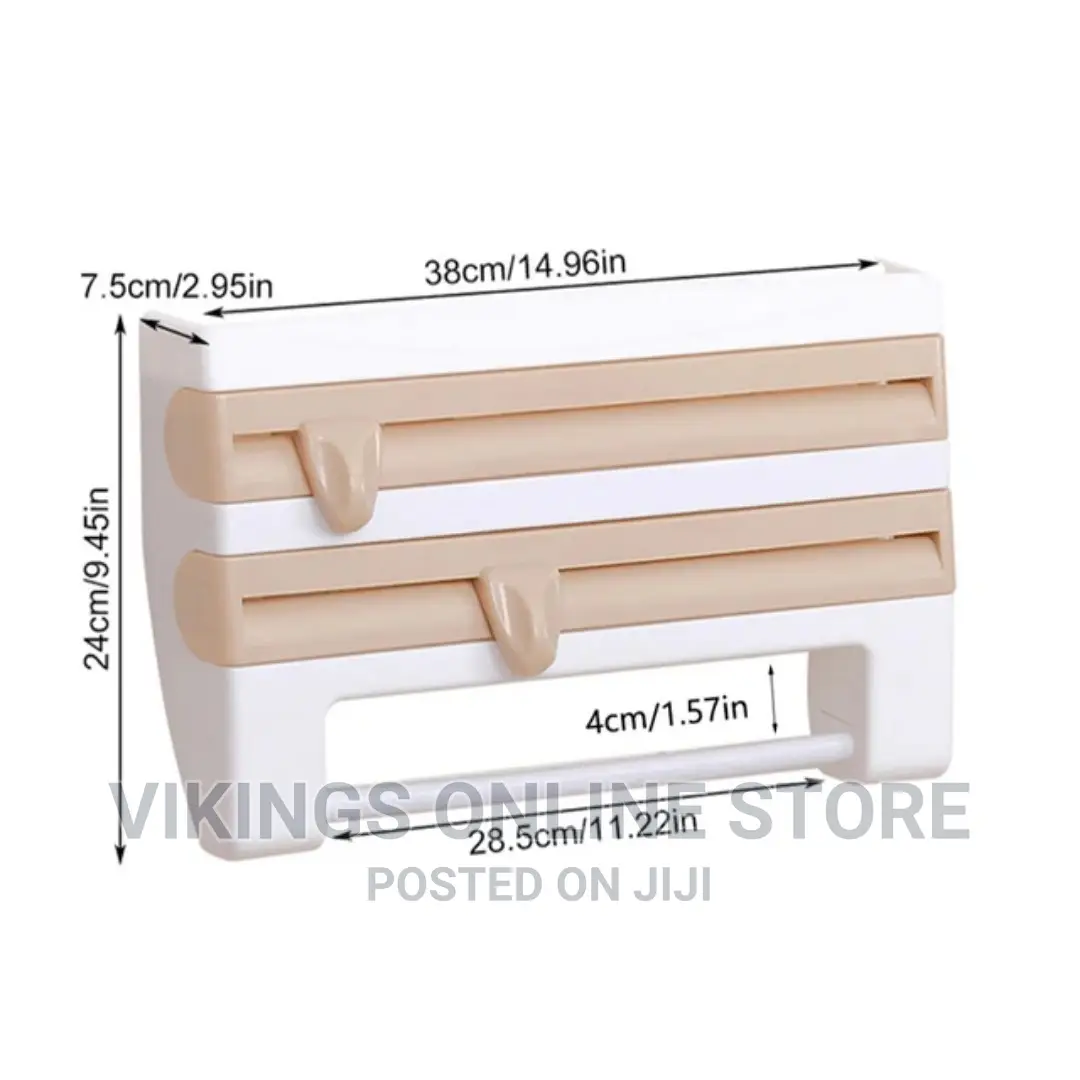4 in 1 Cling Film, Paper Towel and Foil Storage Rack Cutter