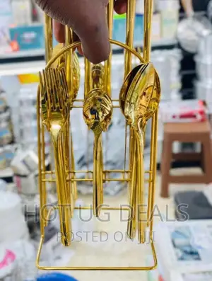 Photo - 24pcs Stainless Steel Cutlery Set With Stand - Gold