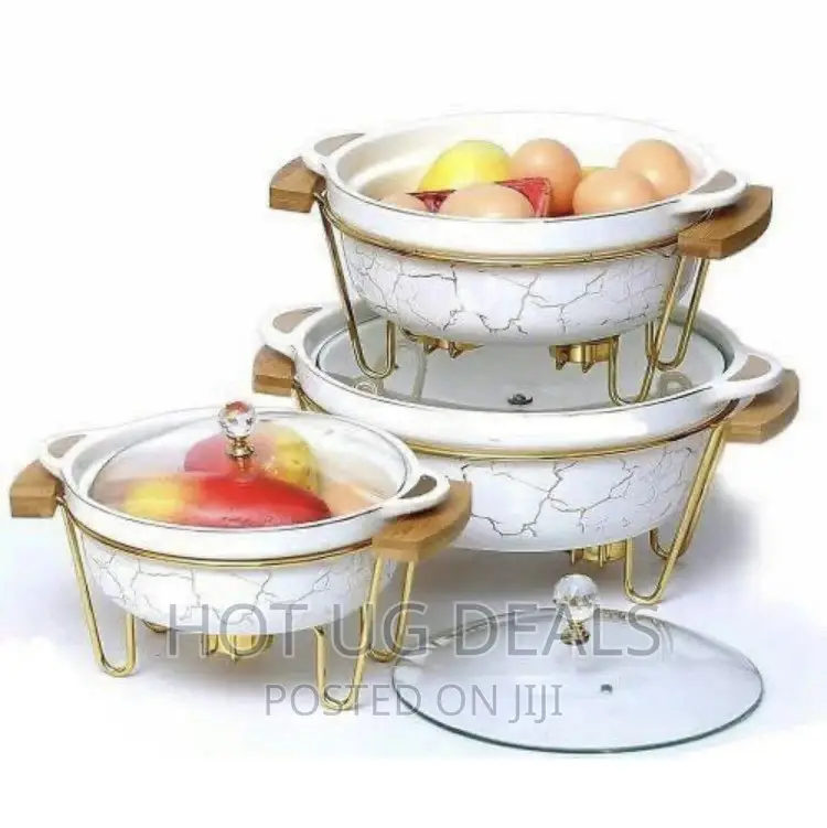 3pcs Ceramic Food Warmer Chafing Dish Casseroles for Food