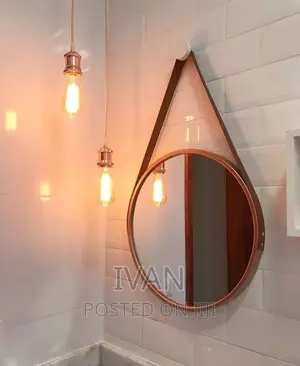Gold Brown Leather Strapped Mirror