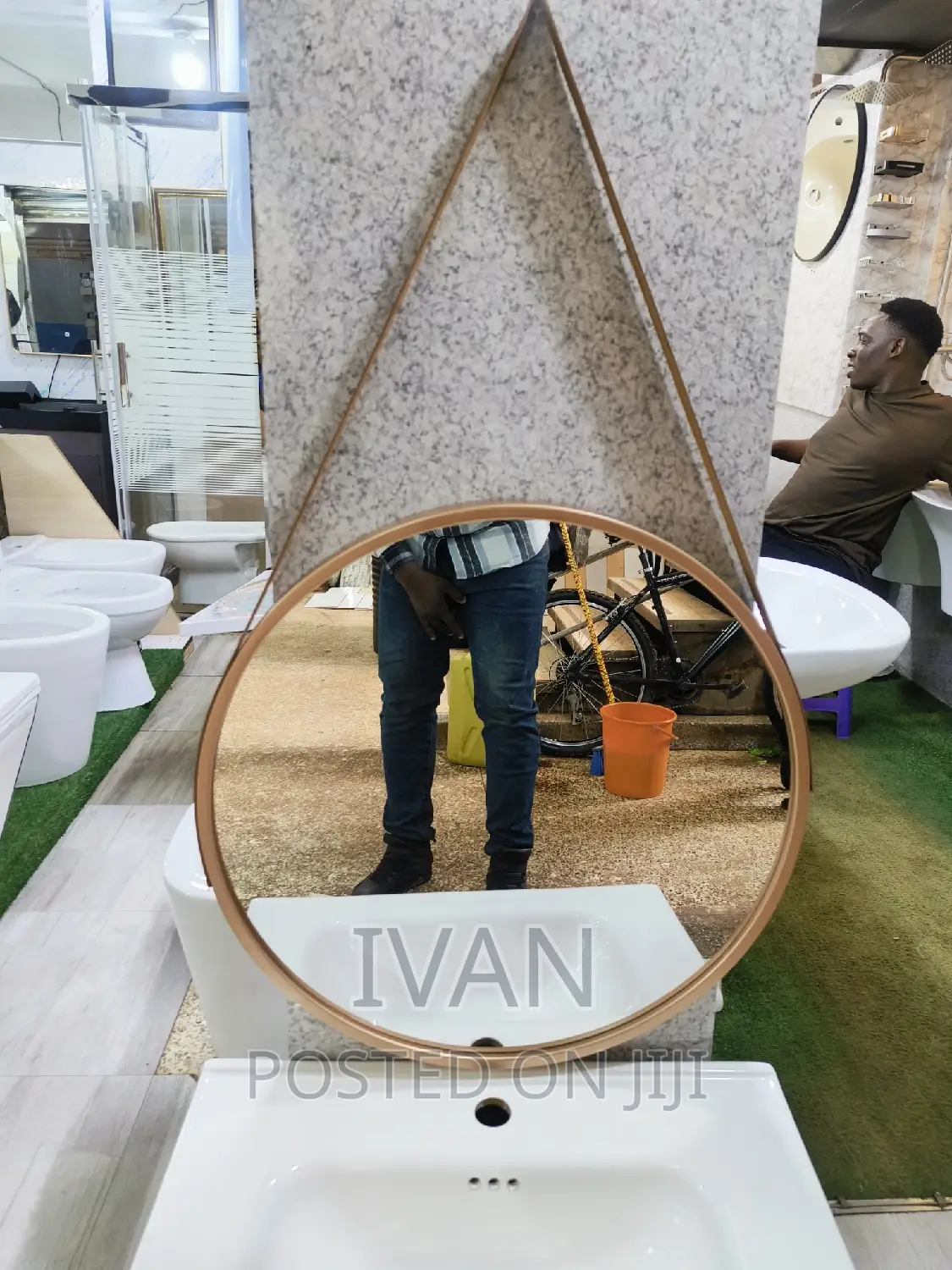Gold Brown Leather Strapped Mirror