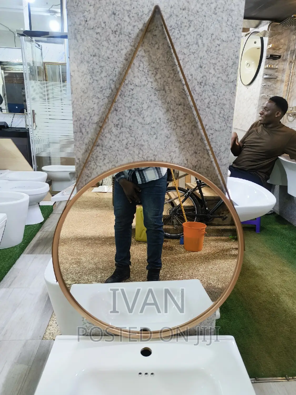 Gold Brown Leather Strapped Mirror