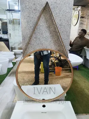 Gold Brown Leather Strapped Mirror
