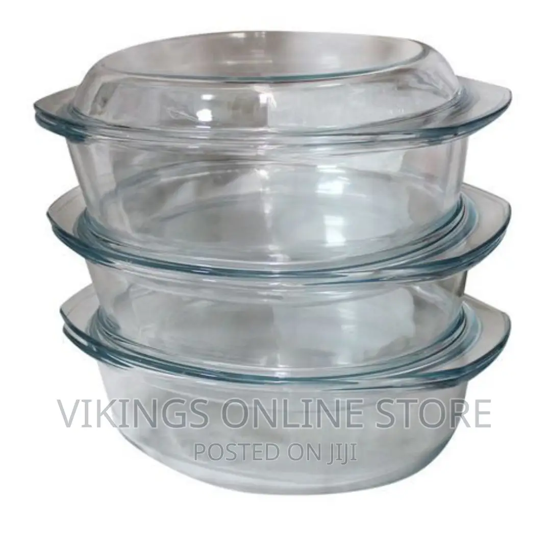 3 PCS of Oval Tempered Glass Caserole Serving Dishes/Bowls,