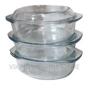 3 PCS of Oval Tempered Glass Caserole Serving Dishes/Bowls,