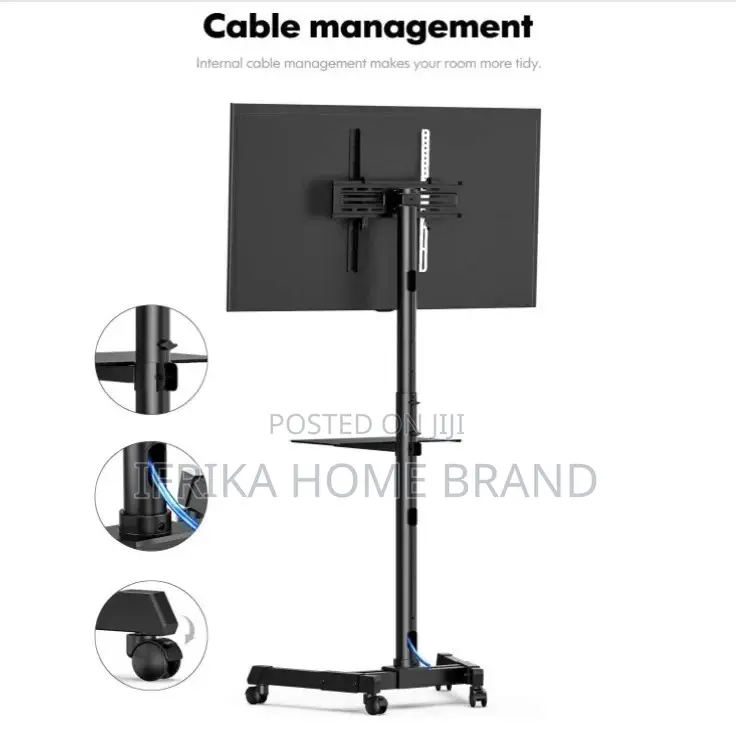 Movable Mobile TV Cart Trolley Stand Adjustable With Wheels