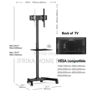 Movable Mobile TV Cart Trolley Stand Adjustable With Wheels
