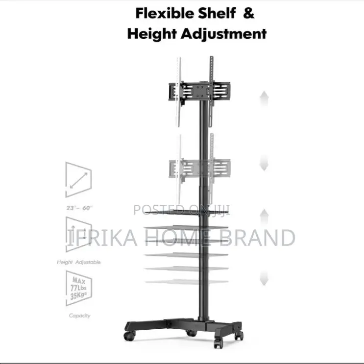 Movable Mobile TV Cart Trolley Stand Adjustable With Wheels