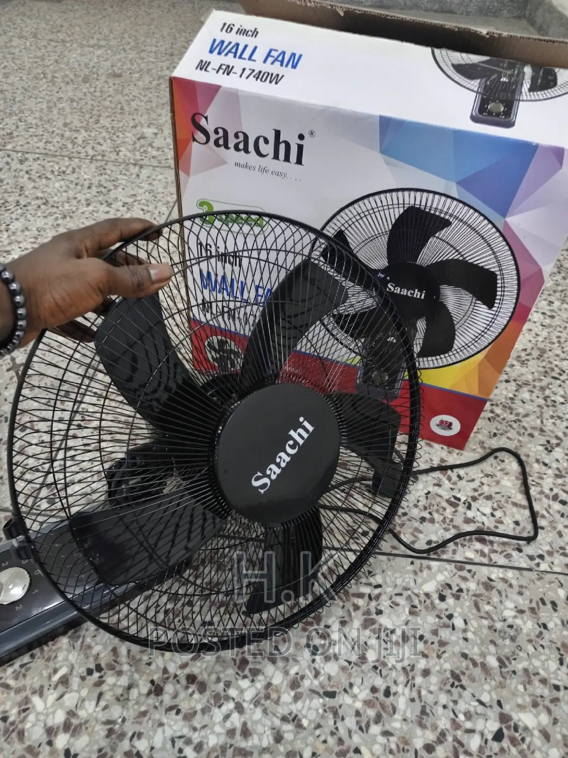 16 Inch 3 Speed Wall Fan -Black( 5plastic Blades/ Cool Air)