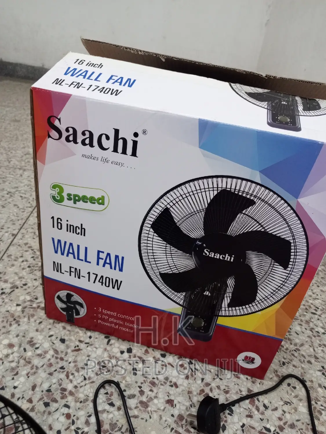 16 Inch 3 Speed Wall Fan -Black( 5plastic Blades/ Cool Air)