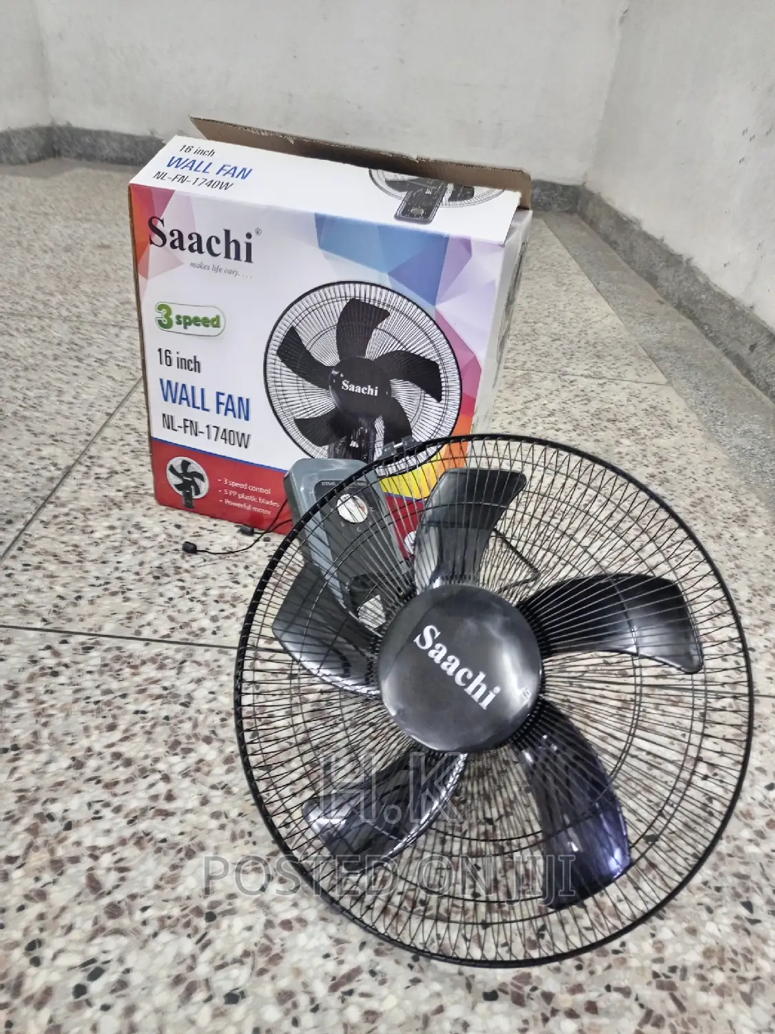 16 Inch 3 Speed Wall Fan -Black( 5plastic Blades/ Cool Air)