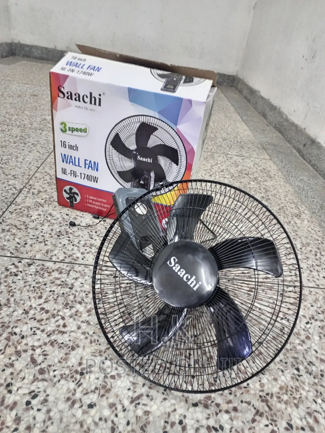 16 Inch 3 Speed Wall Fan -Black( 5plastic Blades/ Cool Air)