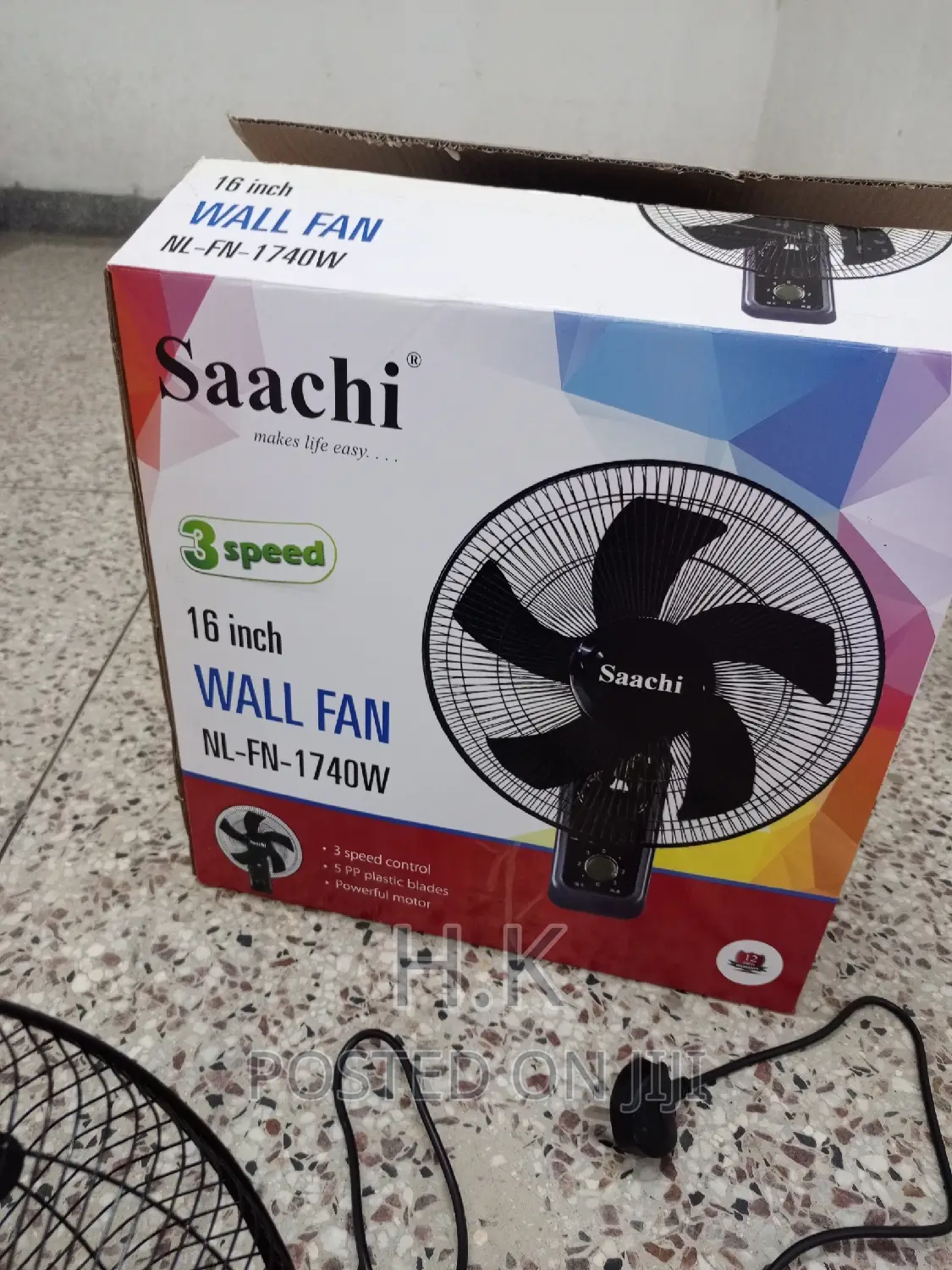 16 Inch 3 Speed Wall Fan -Black( 5plastic Blades/ Cool Air)