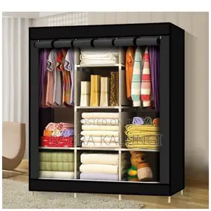 Photo - 3 Column Cloth Frame Portable Wardrobe Storage_ Black