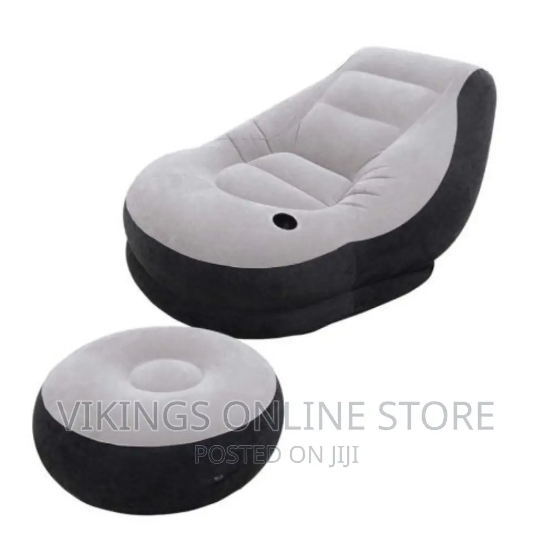 Deluxe Inflatable Chair With Footrest - Gray, Black