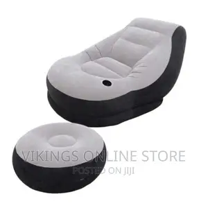 Deluxe Inflatable Chair With Footrest - Gray, Black