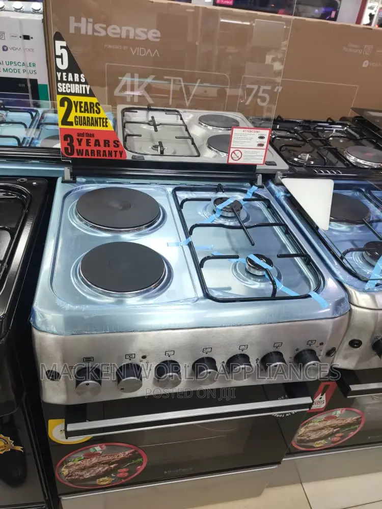 Blueflame Cooker 60by60cm 2 Electric + 2 Gas Burners Silver