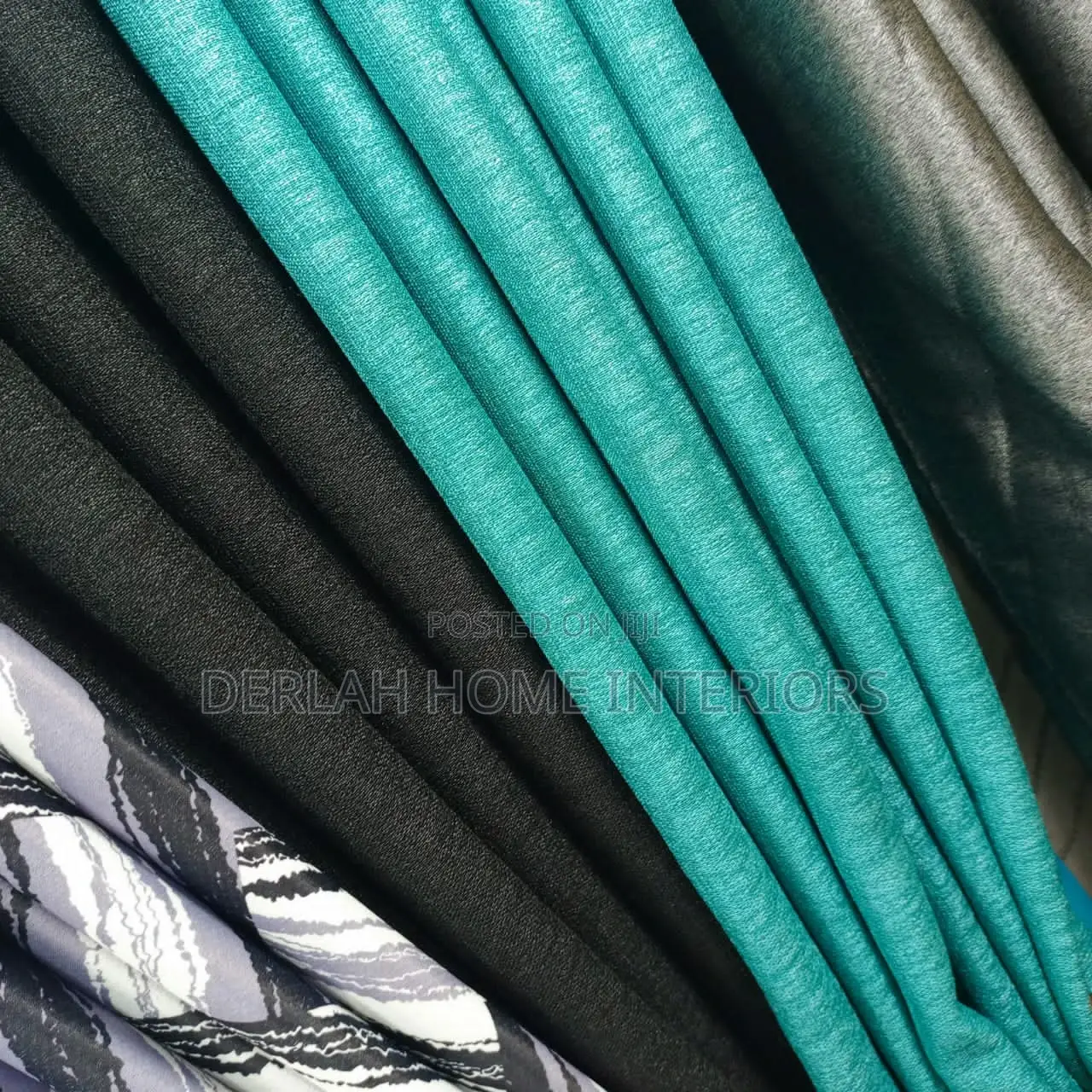 Black With Light Blue Curtains