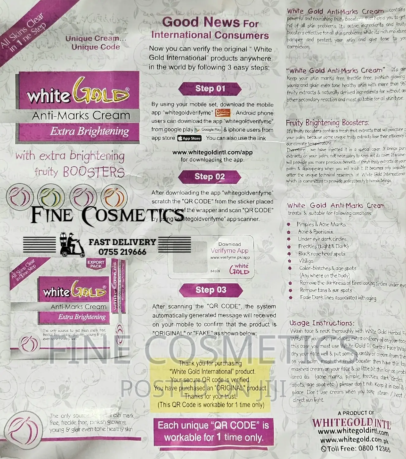 White Gold, Pimples And Blackspots Remover Brightening Cream