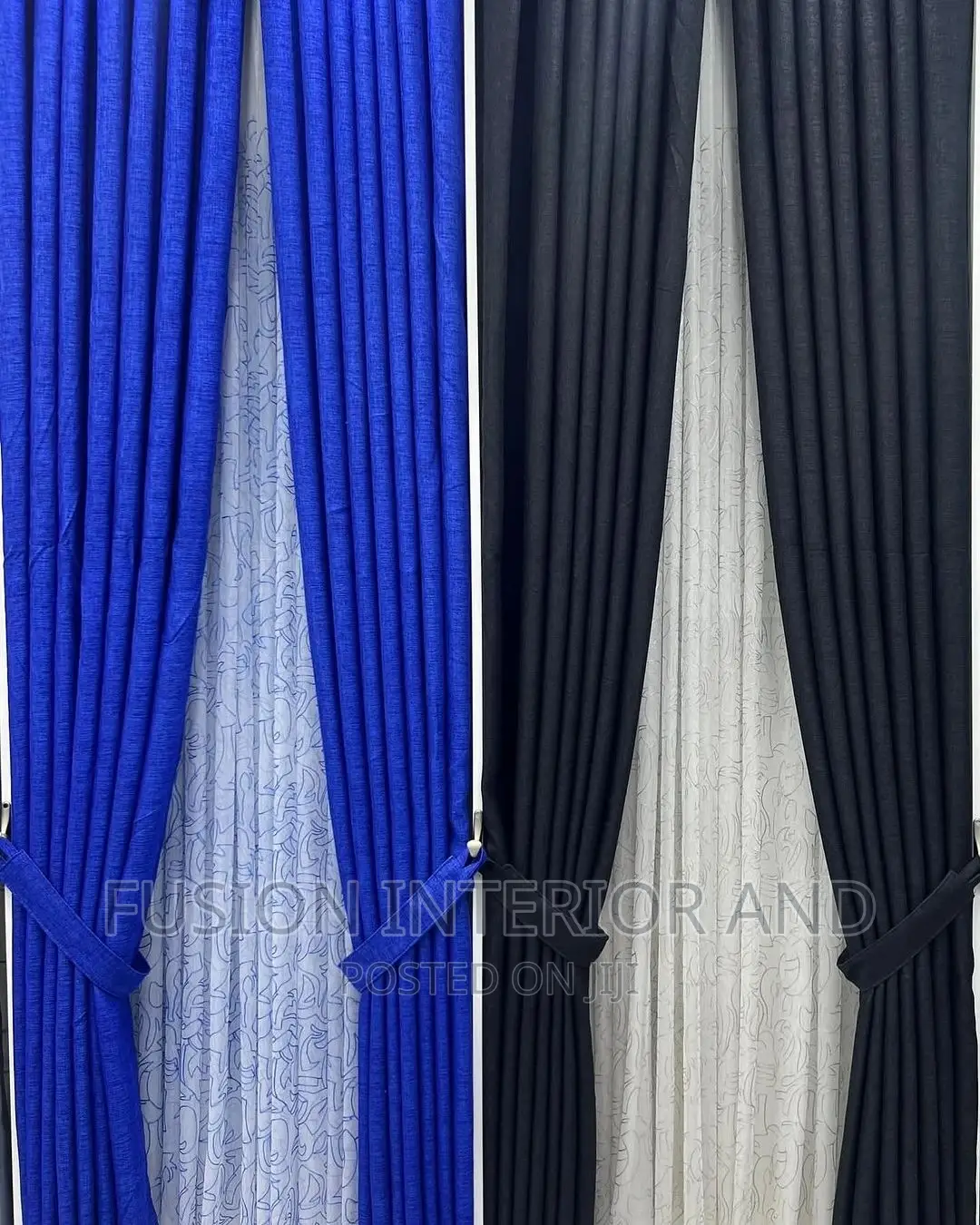 Kikutiya Blue and Black Plain Curtains