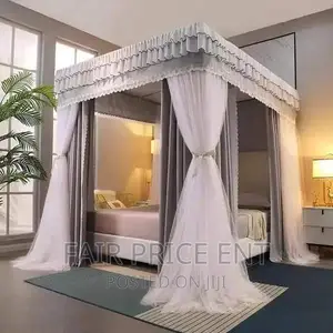 Luxury Four Stands Mosquito Net With Curtains.6x5( Gray)