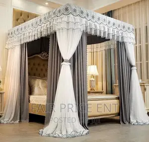 Photo - Luxury Four Stands Mosquito Net With Curtains.6x5( Gray)
