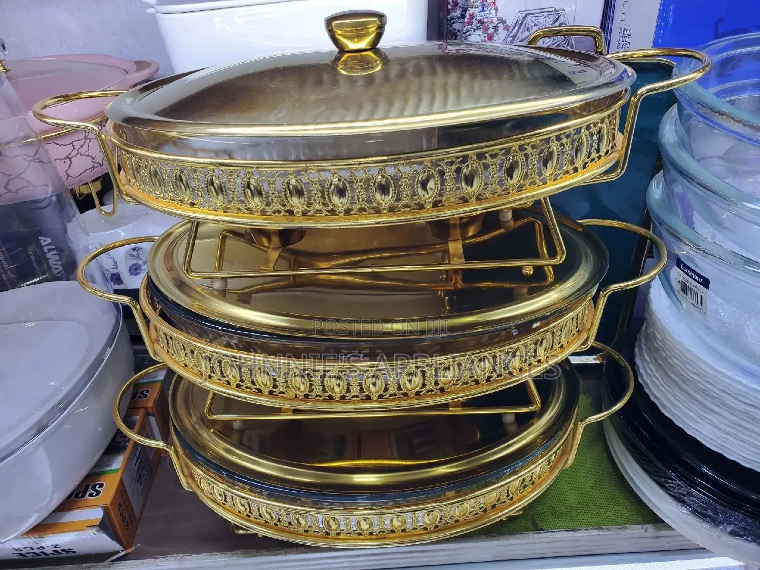 Gold Serving Dishes With Stand 3pics
