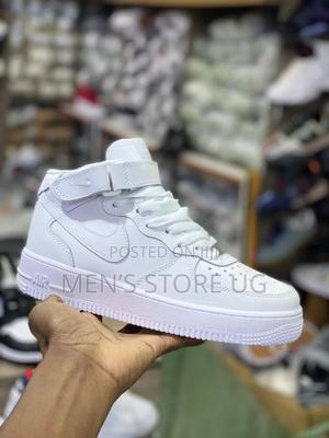 Nike Air Force High Top Plain White Sneakers in Central Division