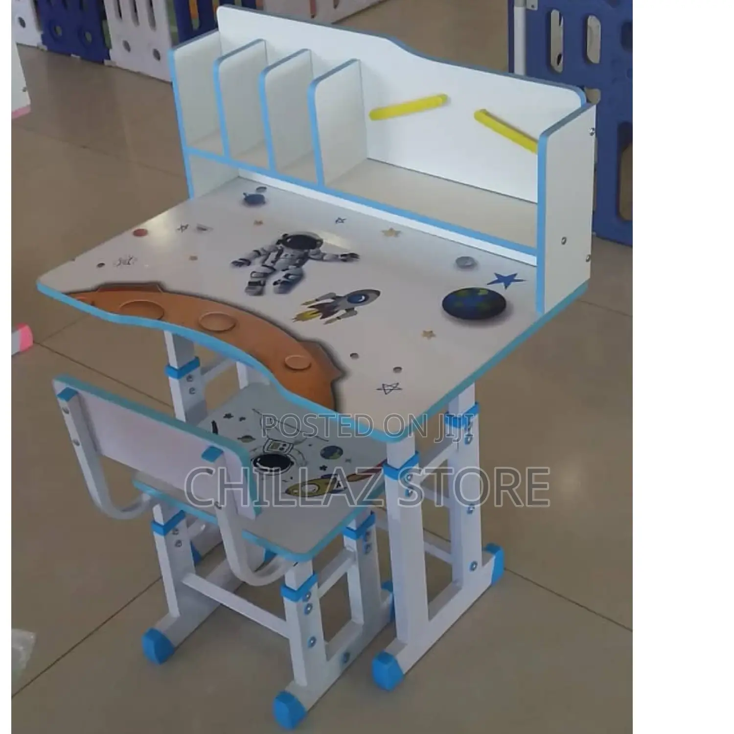 Cartoon Painted Kids Study Table With Chairs.