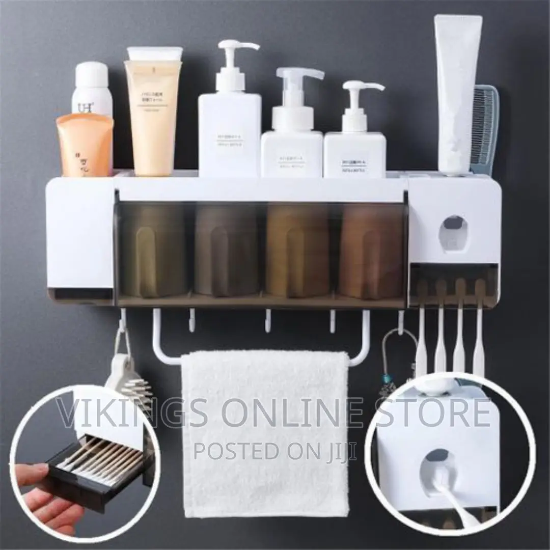 Wallmount Toothpaste Dispenser, Organizer, Towelrack 4cup