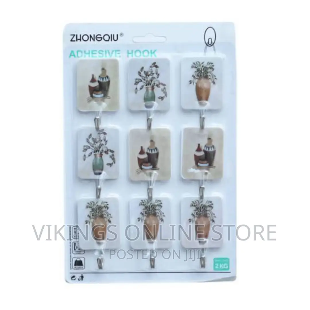 9 Pin Adhesive Strong Hooks White Pretty Images-Multicolor