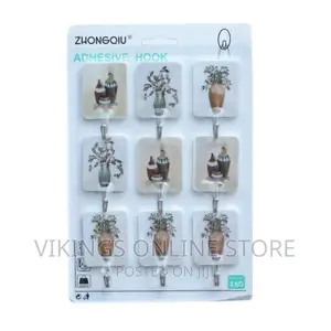 9 Pin Adhesive Strong Hooks White Pretty Images-Multicolor