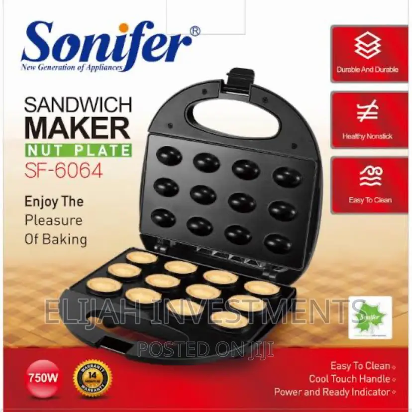 Sonifer 750w Sandwich Maker With Nut Plate