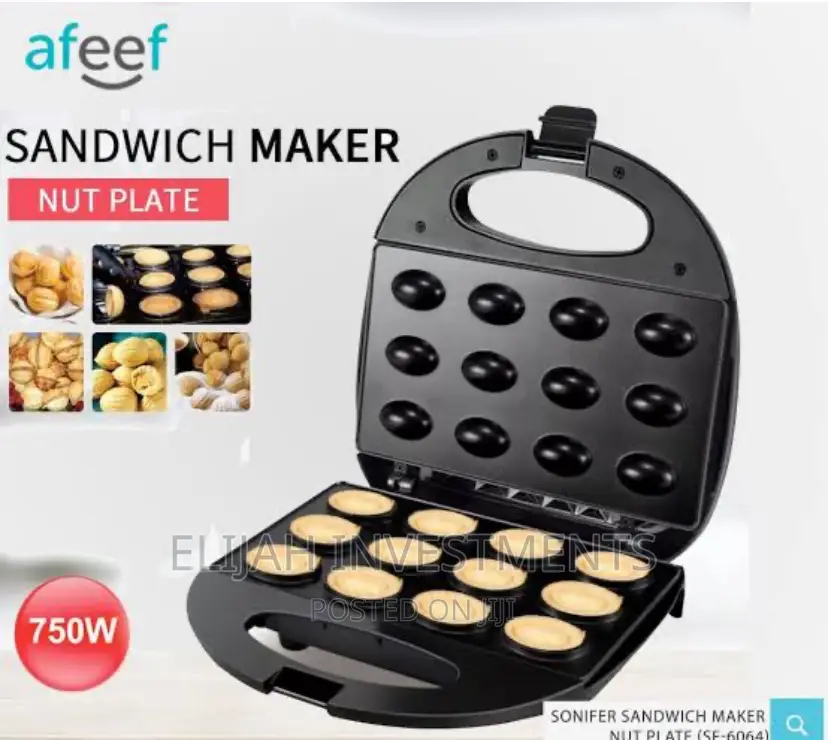 Sonifer 750w Sandwich Maker With Nut Plate