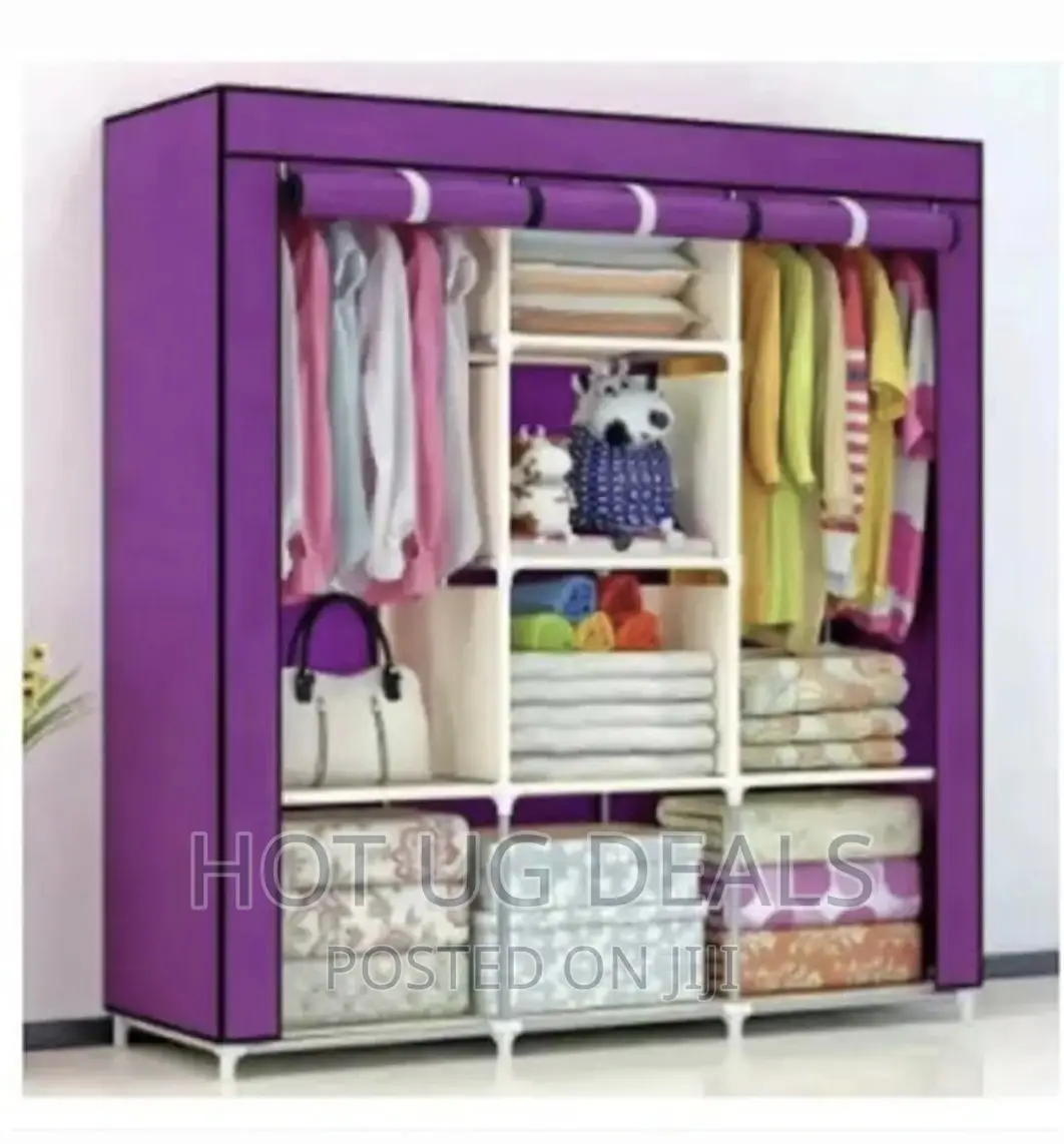 Elegant 3 Column Metallic Stands Portable Wardrobe - Blue