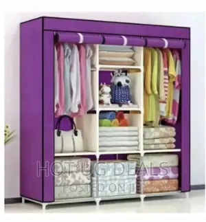 Photo - Elegant 3 Column Metallic Stands Portable Wardrobe - Blue