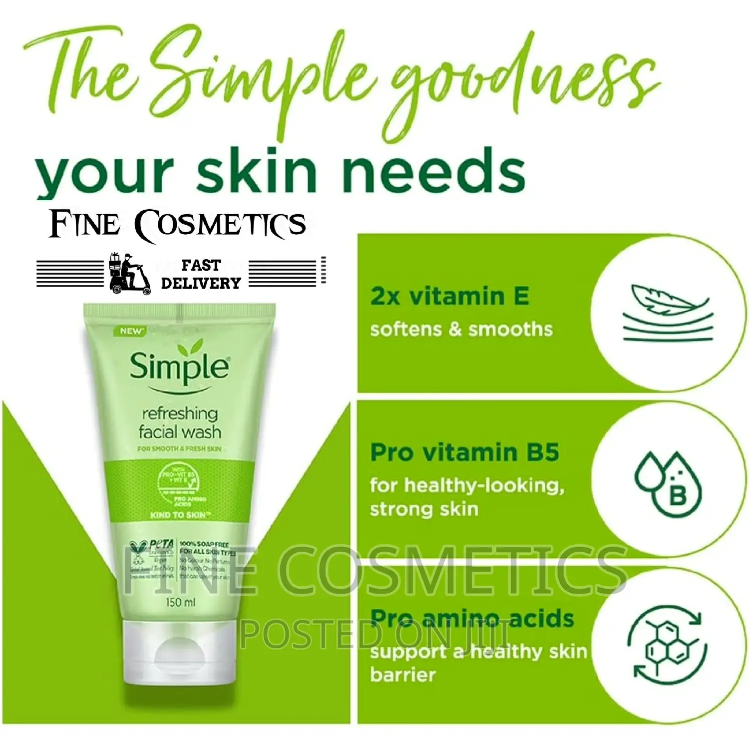Simple, Kind To Skin Refreshing Facial Gel Simple Face Wash