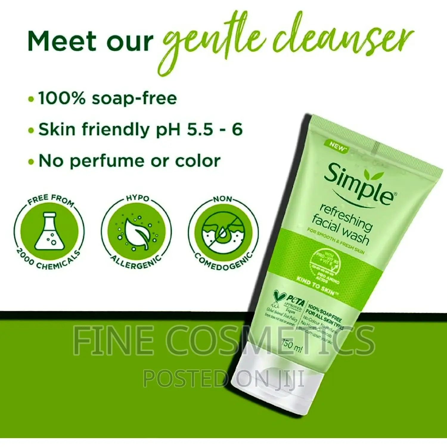Simple, Kind To Skin Refreshing Facial Gel Simple Face Wash