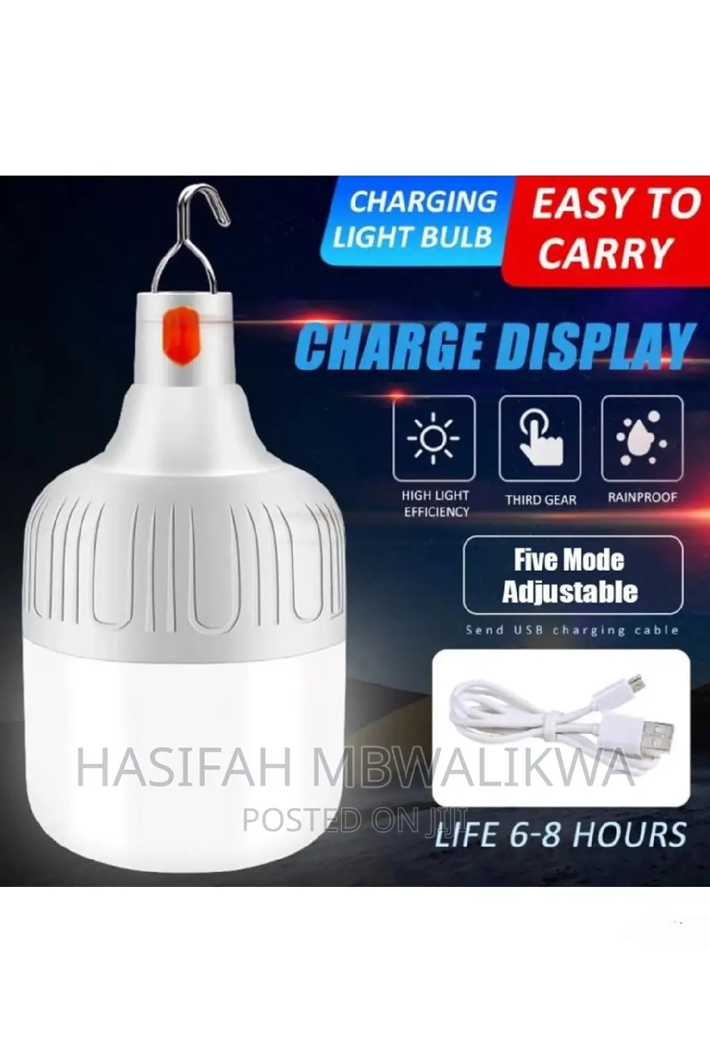 DP Light Rechargeable Bulb With USB- 30W