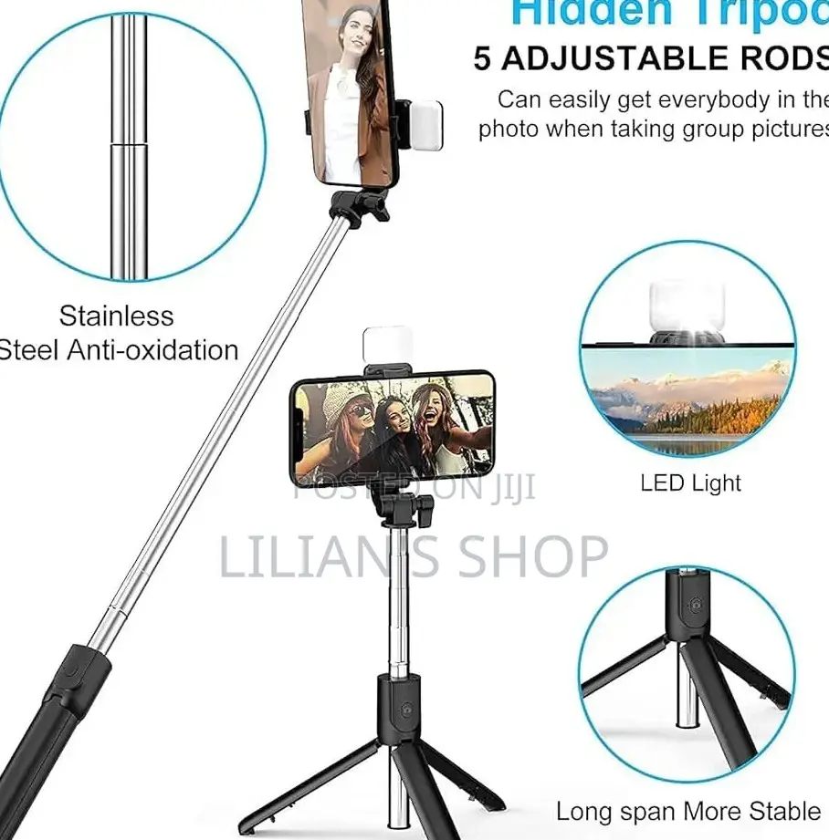 Bluetooth Selfie Stick and Tripod Stand With Wirelessremote