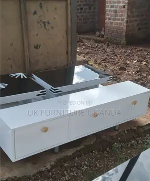 Tv Stand White and Gold Handles