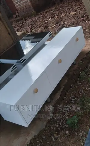 Tv Stand White and Gold Handles