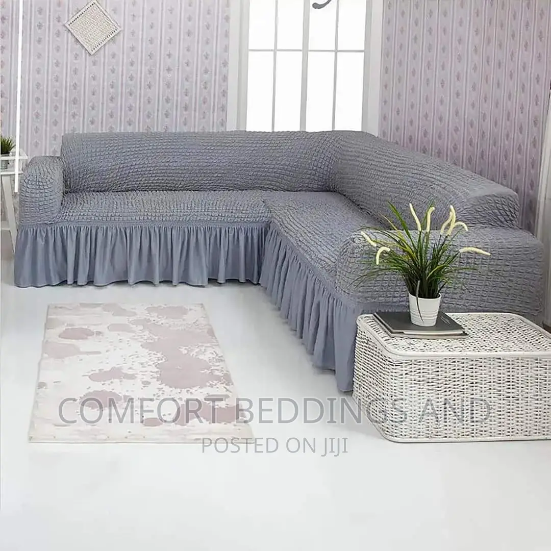 Turkish Sofa Covers Gray L-shaped 5 Seaters