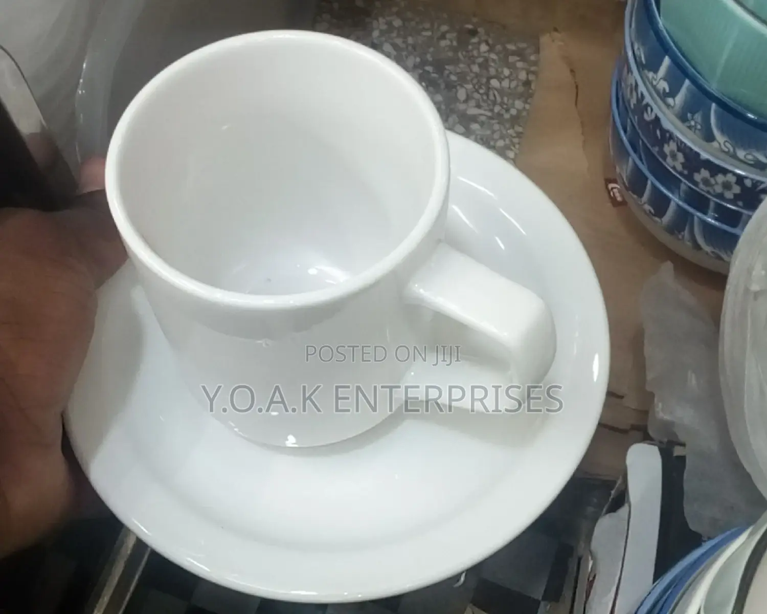 Cups and Saucers Clear White 12 PCS