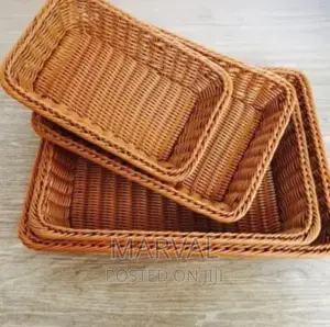4pc Set Rectangular Poly-Wicker Fruit/Bread Basket/Tray,