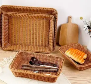 4pc Set Rectangular Poly-Wicker Fruit/Bread Basket/Tray,