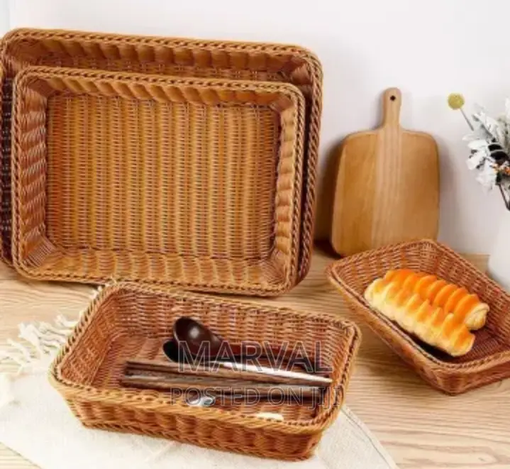 4pc Set Rectangular Poly-Wicker Fruit/Bread Basket/Tray,